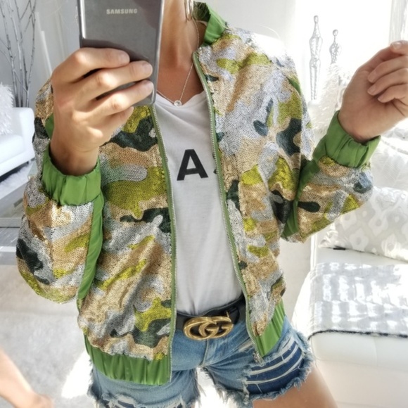 JANE Sequin Camo Jacket - Green - Picture 2 of 5